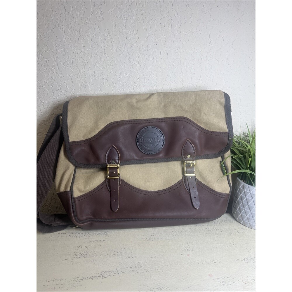 Duluth Pack Khaki Brown Leather Trim Messenger Book Bag Work Bag Travel Bag